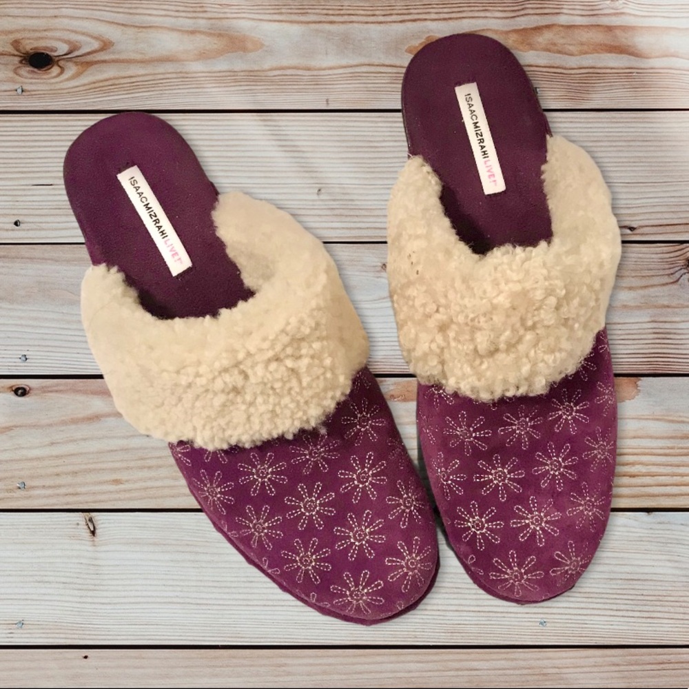 Isaac Mizrahi Oak Purple Suede Shearling Mule size 9.5